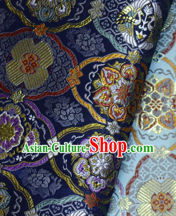 Asian Kimono Tapestry Fabric Japanese Deep Blue Nishijin Brocade Traditional Lucky Pattern Satin Drapery Asian Kimono Tapestry Fabric Japanese Deep Blue Nishijin Brocade Traditional Lucky Pattern Satin Drapery
