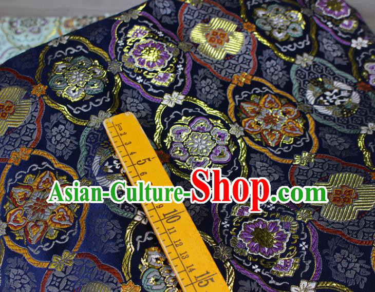 Asian Kimono Tapestry Fabric Japanese Deep Blue Nishijin Brocade Traditional Lucky Pattern Satin Drapery Asian Kimono Tapestry Fabric Japanese Deep Blue Nishijin Brocade Traditional Lucky Pattern Satin Drapery