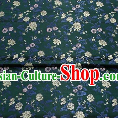 China Traditional Cheongsam Silk Fabric Jacquard Brocade Mongolian Robe Atrovirens Satin Damask Classical Flowers Pattern Tapestry