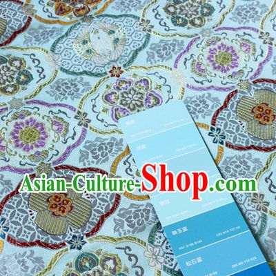 Asian Traditional Lucky Pattern Satin Drapery Kimono Tapestry Fabric Japanese Light Blue Nishijin Brocade