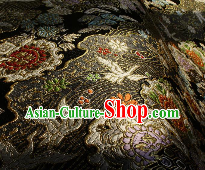 Japanese Kimono Tapestry Fabric Black Nishijin Brocade Asian Traditional Wave Crane Pattern Satin Drapery Japanese Kimono Tapestry Fabric Black Nishijin Brocade Asian Traditional Wave Crane Pattern Satin Drapery