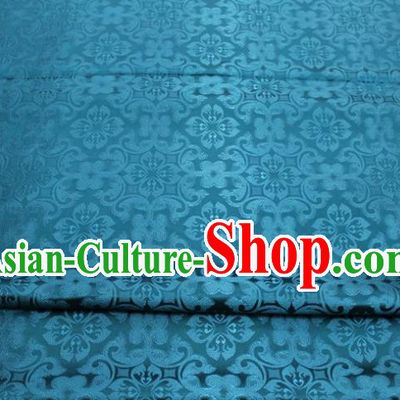 China Lake Blue Satin Damask Traditional Silk Fabric Tang Suit Jacquard Brocade Material Classical Plum Pattern Cheongsam Tapestry