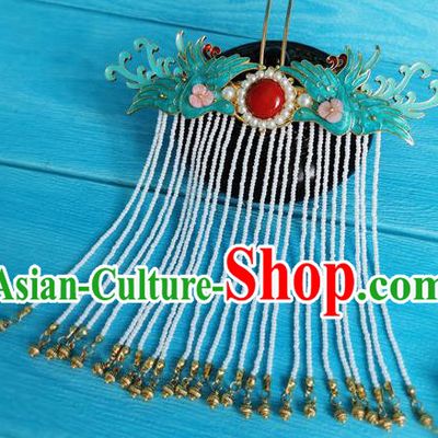 Chinese Traditional Wedding Hair Accessories Ming Dynasty Court Lady Cloisonne Hair Stick Ancient Princess Tassel Hairpin