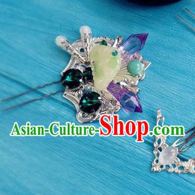 Chinese Ming Dynasty Palace Lady Jade Hairpins Traditional Hanfu Hair Accessories Ancient Princess Hair Stick