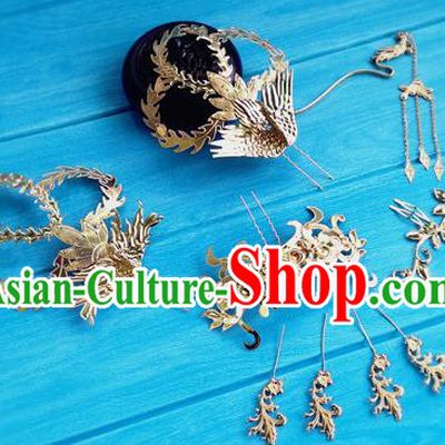 Chinese Tang Dynasty Imperial Consort Hairpins Traditional Hanfu Hair Accessories Ancient Court Woman Golden Hair Crown Full Set