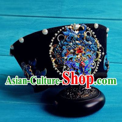 China Ancient Imperial Consort Hat Drama Ruyi Royal Love in the Palace Hai Lan Headdress Traditional Qing Dynasty Empress Blueing Hair Crown