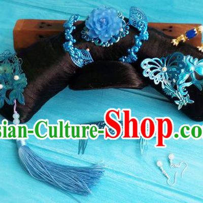China Traditional Qing Dynasty Queen Wigs and Hairpins Ancient Empress Hair Crown Drama Story of Yanxi Palace Headpieces