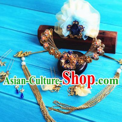 China Film Once Upon a Time Headpieces Traditional Han Dynasty Queen Hair Crown and Hairpins Ancient Goddess Hair Accessories