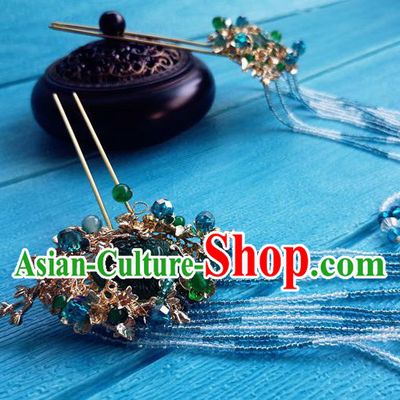 Chinese Ming Dynasty Princess Tassel Hairpins Traditional Hanfu Hair Accessories Ancient Noble Lady Jade Hair Stick