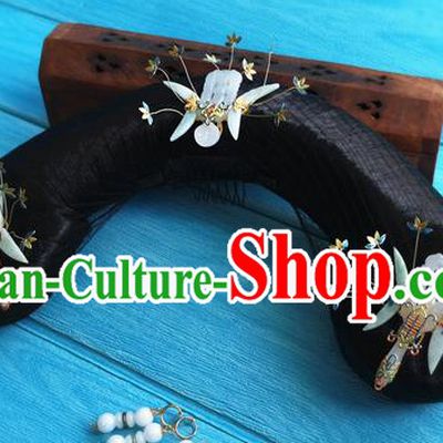 China Traditional Qing Dynasty Imperial Consort Wigs and Jade Hairpins Ancient Manchu Woman Hairpieces Drama Story of Yanxi Palace Charmaine Sheh Headdress