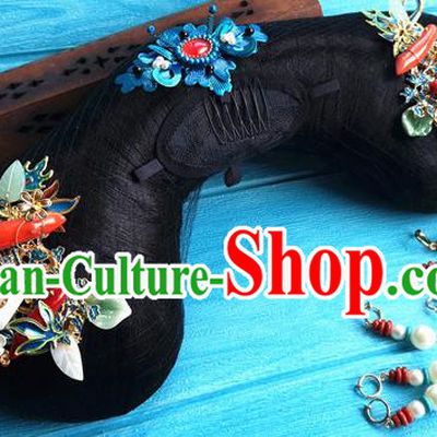 China Traditional Qing Dynasty Manchu Woman Wigs and Hairpins Ancient Imperial Consort Hairpieces Drama Story of Yanxi Palace Wei Yingluo Headdress