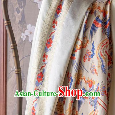 Asian Chinese Hanfu Dress Jacquard Brocade Traditional Phoenix Pattern Satin Drapery Ming Dynasty Beige Tapestry Fabric