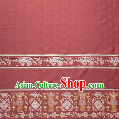 Asian Chinese Traditional Lantern Pattern Satin Drapery Ming Dynasty Wine Red Tapestry Fabric Hanfu Dress Jacquard Brocade