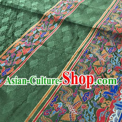 Asian Chinese Jacquard Brocade Traditional Hanfu Dress Phoenix Pattern Satin Drapery Ming Dynasty Green Tapestry Fabric
