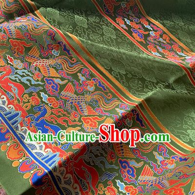 Asian Chinese Traditional Phoenix Pattern Green Brocade Hanfu Dress Zhuanghua Satin Jacquard Drapery Ming Dynasty Tapestry Fabric