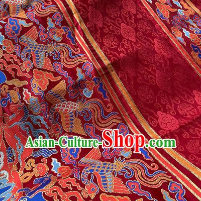 Asian Chinese Jacquard Drapery Ming Dynasty Tapestry Fabric Traditional Phoenix Pattern Red Brocade Hanfu Dress Zhuanghua Satin