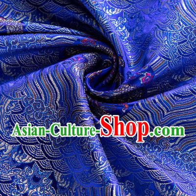 China Traditional Wave Dragon Pattern Silk Fabric Jacquard Royalblue Brocade Material Classical Cheongsam Tapestry Tang Suit Satin Damask