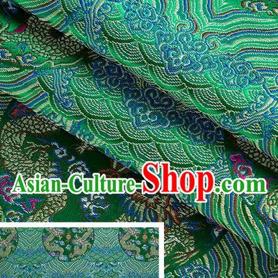 China Tang Suit Satin Damask Traditional Wave Dragon Pattern Silk Fabric Jacquard Green Brocade Material Classical Cheongsam Tapestry