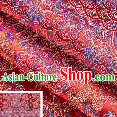 China Classical Cheongsam Tapestry Tang Suit Satin Damask Traditional Wave Dragon Pattern Silk Fabric Jacquard Red Brocade Material