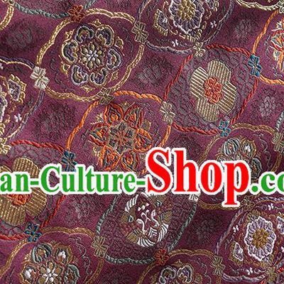 China Tang Suit Tapestry Traditional Lotus Pattern Brocade Material Jacquard Silk Fabric Classical Cheongsam Purple Satin Damask