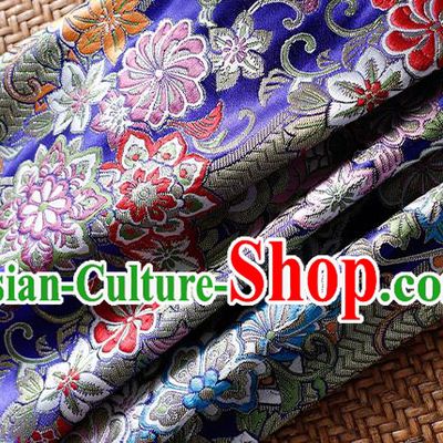 Asian Japanese Kimono Drapery Classical Chrysanthemum Pattern Tapestry Fabric Traditional Royalblue Brocade Yukata Dress Satin