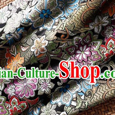 Asian Japanese Traditional Black Brocade Yukata Dress Satin Kimono Drapery Classical Chrysanthemum Pattern Tapestry Fabric