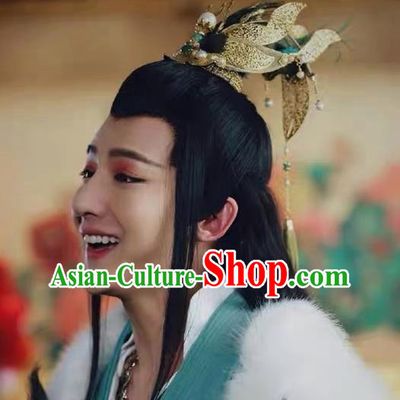 Chinese Drama Born in Limbo Prince Hair Accessories Traditional Warring States Period Childe Headpiece Ancient Swordsman Golden Hairdo Crown