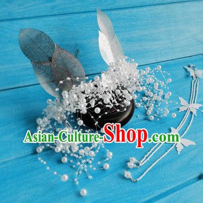 Chinese Ancient Royal Princess Hair Accessories Tang Dynasty Palace Lady Argent Leaf Hairpins Full Set