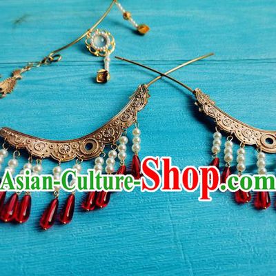 Chinese Ancient Empress Tassel Hairpins Traditional Hanfu Hair Accessories Jin Dynasty Court Woman Hair Stick