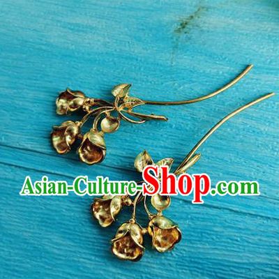 Chinese Ancient Palace Lady Golden Convallaria Hairpins Traditional Hanfu Hair Accessories Tang Dynasty Princess Hair Stick