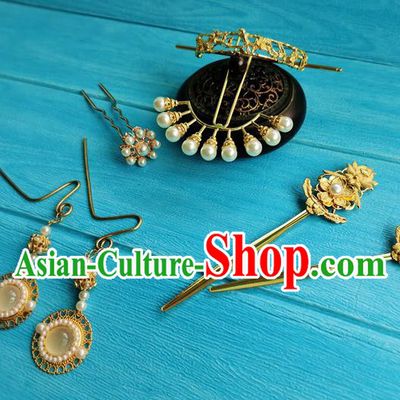 Chinese Traditional Wedding Hanfu Hair Accessories Ming Dynasty Princess Golden Hairpins Ancient Palace Lady Hair Crown Full Set