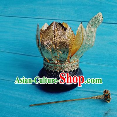 China Traditional Tang Dynasty Empress Golden Lotus Hair Crown Ancient Imperial Consort Hairpin Drama The Longest Day in Chang An Yan Yuhuan Headpieces