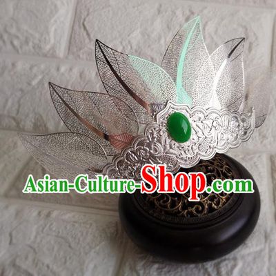 Chinese Traditional Ancient Swordsman Argent Lotus Hairdo Crown Tang Dynasty Prince Hair Accessories