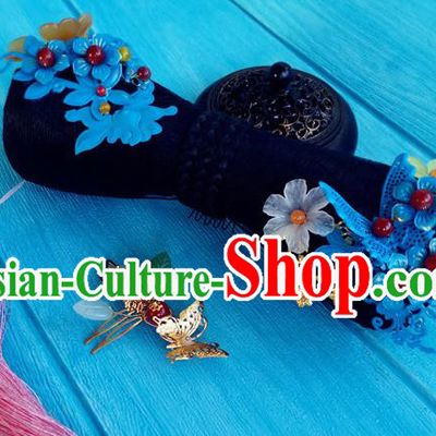 China Traditional Qing Dynasty Princess Wigs and Hairpins Ancient Manchu Lady Hairpieces Drama Story of Yanxi Palace Headdress