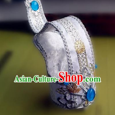 Chinese Traditional Drama Si Mei Ren Qu Yuan Headpiece Warring States Period Childe Hair Accessories Ancient Scholar White Hairdo Crown