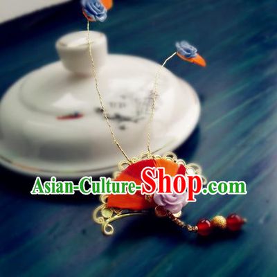 Chinese Traditional Hanfu Hair Accessories Ancient Young Lady Red Fan Hair Stick