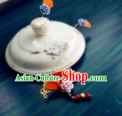 Chinese Traditional Hanfu Hair Accessories Ancient Young Lady Red Fan Hair Stick Chinese Traditional Hanfu Hair Accessories Ancient Young Lady Red Fan Hair Stick