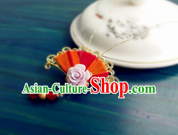 Chinese Traditional Hanfu Hair Accessories Ancient Young Lady Red Fan Hair Stick Chinese Traditional Hanfu Hair Accessories Ancient Young Lady Red Fan Hair Stick