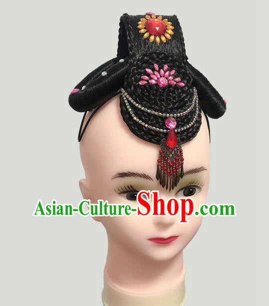 China Classical Dance Hairpieces Traditional Flying Dance Wigs Court Dance Hair Accessories China Classical Dance Hairpieces Traditional Flying Dance Wigs Court Dance Hair Accessories