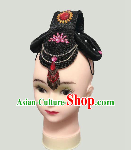 China Classical Dance Hairpieces Traditional Flying Dance Wigs Court Dance Hair Accessories China Classical Dance Hairpieces Traditional Flying Dance Wigs Court Dance Hair Accessories