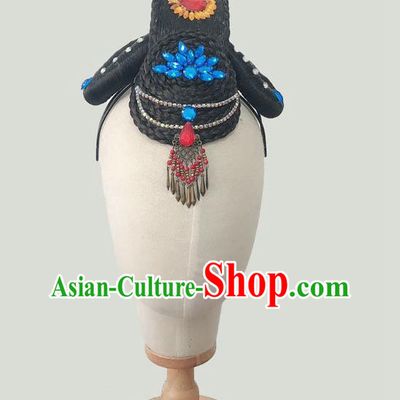 China Woman Solo Dance Hair Accessories Classical Dance Hairpieces Traditional Flying Dance Wigs