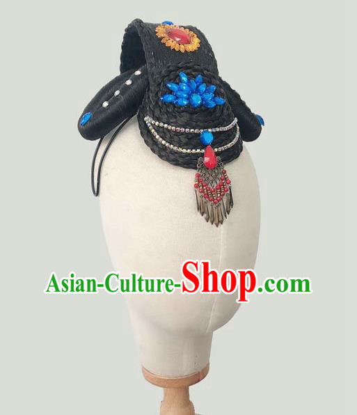 China Woman Solo Dance Hair Accessories Classical Dance Hairpieces Traditional Flying Dance Wigs