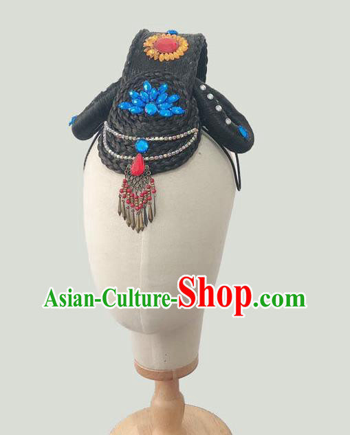 China Woman Solo Dance Hair Accessories Classical Dance Hairpieces Traditional Flying Dance Wigs