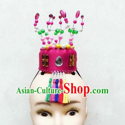 Chinese Stage Performance Hair Accessories Ethnic Folk Dance Rosy Hat Traditional Korean Nationality Dance Headwear