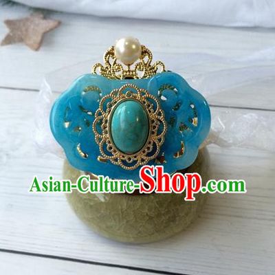 Chinese Ancient Noble Childe Blue Hairdo Crown Classical Swordsman Headwear Traditional Ming Dynasty Prince Hair Accessories