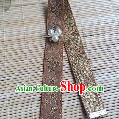 Chinese Ancient Dowager Countess Headwear Ming Dynasty Elderly Woman Forehead Accessories Traditional Hanfu Khaki Headband