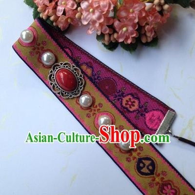 Chinese Traditional Hanfu Forehead Accessories Ancient Elderly Woman Embroidered Hair Band Ming Dynasty Dowager Countess Headwrap