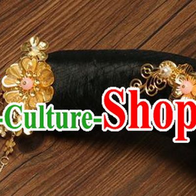 China Traditional Qing Dynasty Headdress Ancient Manchu Lady Wigs and Hairpins Drama Princess of Pearl Hairpieces