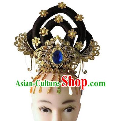 Chinese Stage Performance Wigs Chignon Classical Dance Hair Accessories Traditional Dunhuang Flying Apsaras Headwear