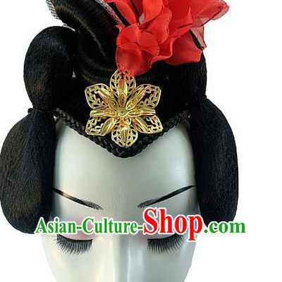 Chinese Classical Dance Hairpieces Traditional Woman Group Dance Hair Accessories Stage Performance Wigs Chignon Headdress